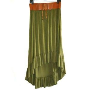 Magic Army Green Corset Belt High Low Skirt